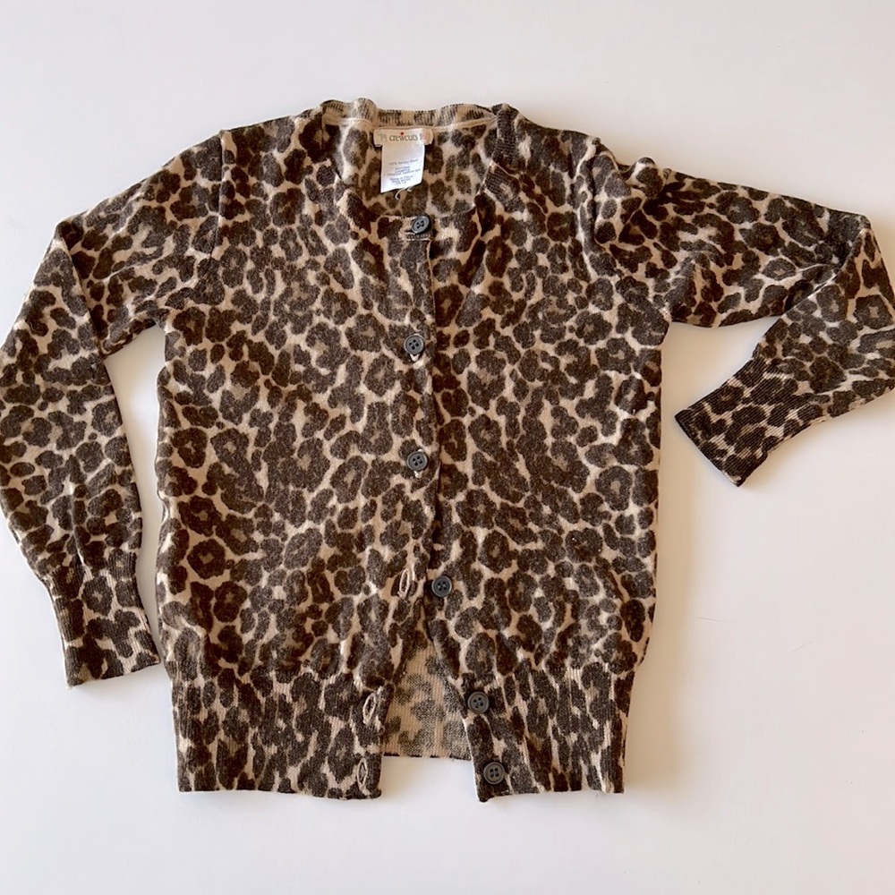 Crewcuts J.Crew Leopard Print Cardigan Sweater Merino Wool Kids Sz 6/7